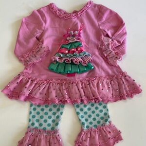 Rare Editions Pink and Green Polka Dot Outfit